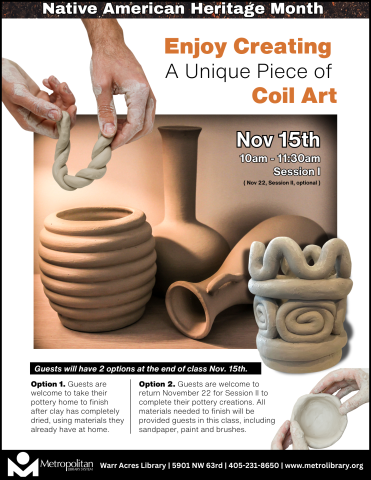 Enjoy Creating a Unique Piece of Coil Art, Nov 15, 10-11:30am, Session II, Nov. 22nd Optional