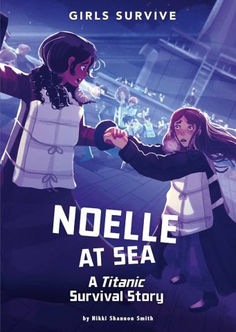 Book cover of girls holding one anothers' hands as a ship is sinking.