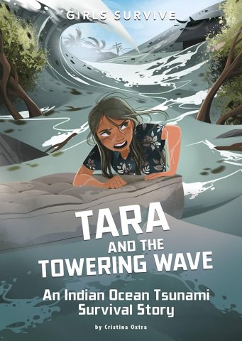 Book cover of a girl struggling to stay afloat in a tsunami
