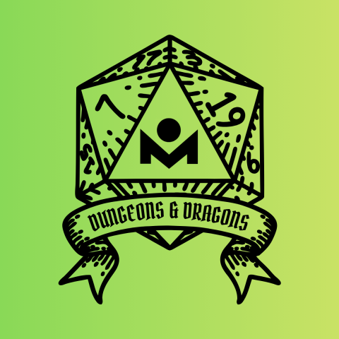 Image of a 20-sided dice with the Metro logo on it, on a green background