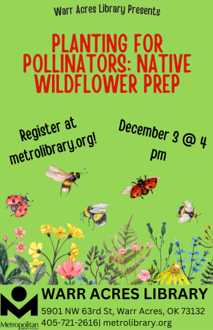 11 x 17 poster for the program. The image features a bed of flowers and plants towards the bottom of the page with insects hovering above them. 