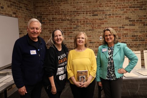 Drew and Kathy Mehner (left) pictured with library event speakers Betty Blanks and Karen Neurohr