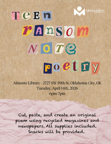 Teen ransom note poetry flyer with program details and description. 