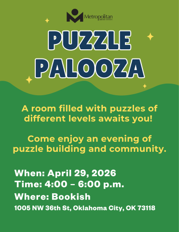 flyer for Puzzle Palooza Event at Bookish OKC on April 29 at 4pm.