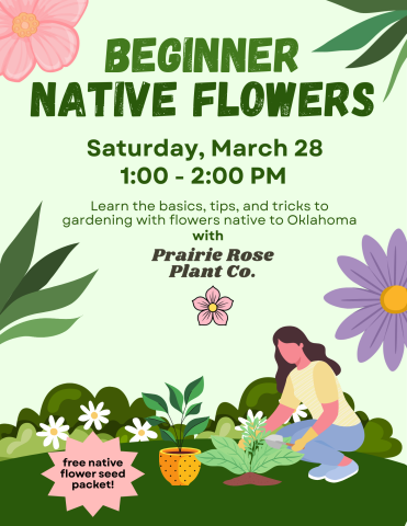 flyer listing information for the beginner native flowers program at belle isle library.