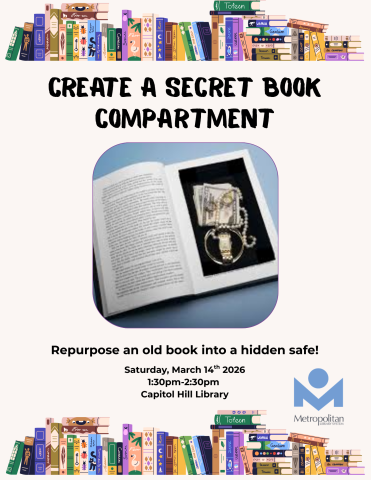 Flyer showing a hollowed out book with valuables inside
