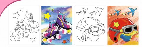 Before and After picture of Skates and helmet painting