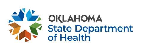  Logo featuring A rainbow wheel with black and blue text Oklahoma State Department of Health.