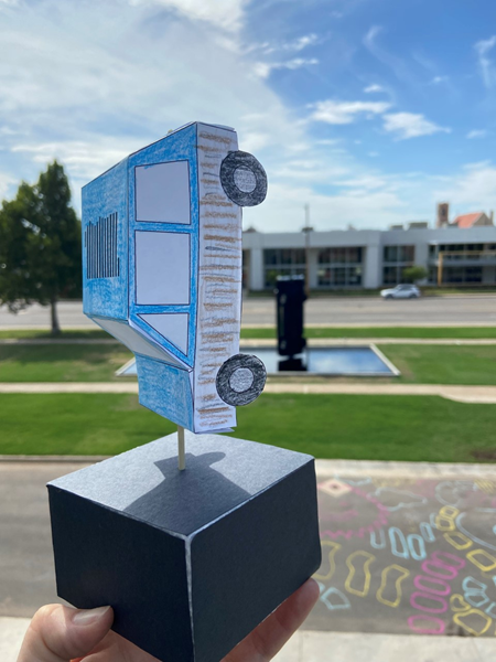 Completed car craft in front of art museum