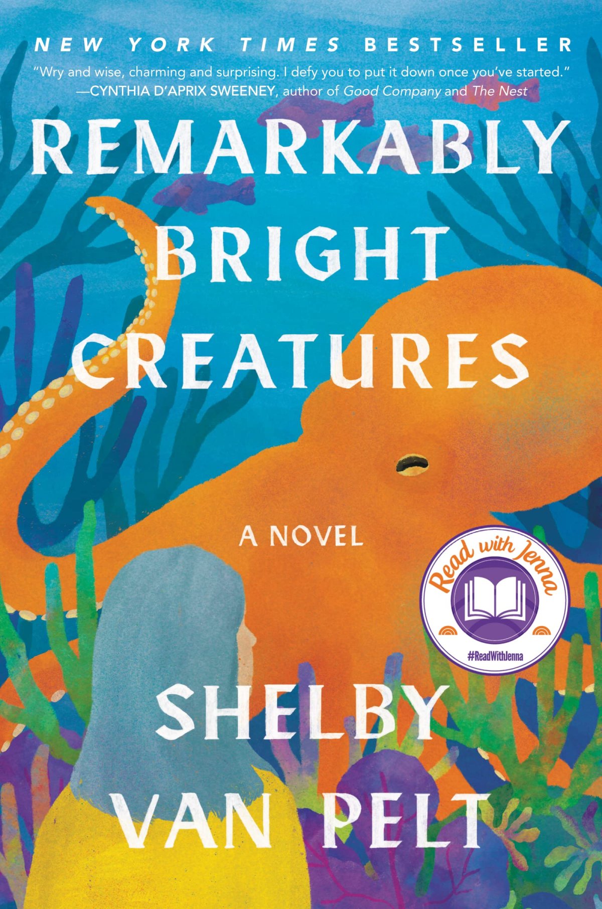Cover of Remarkably Bright Creatures, with a woman and large orange octopus on it.