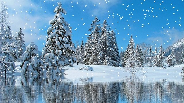 snowing lake scene