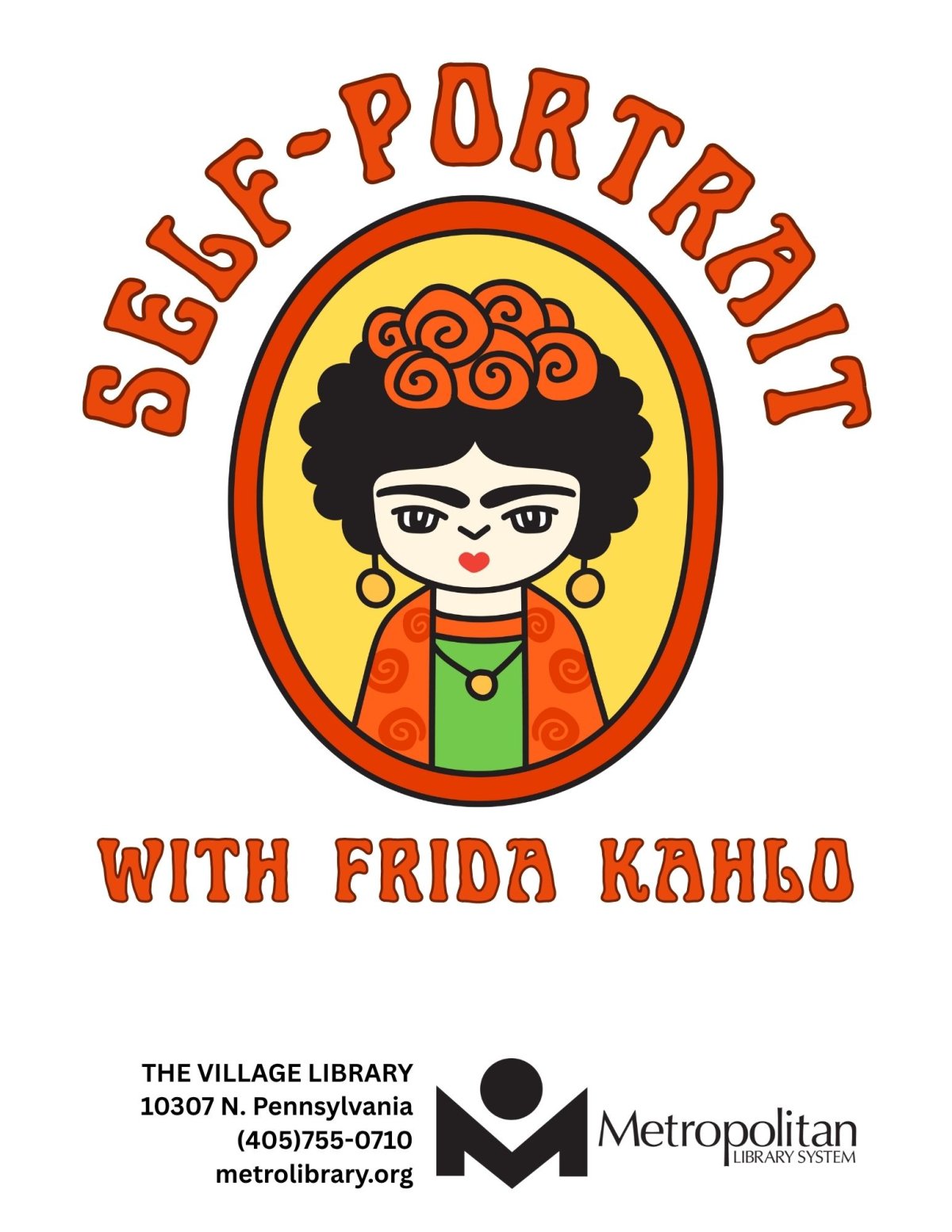 Self-Portrait with Frida Kahlo is around a cartoon-style portrait of Frida Kahlo.