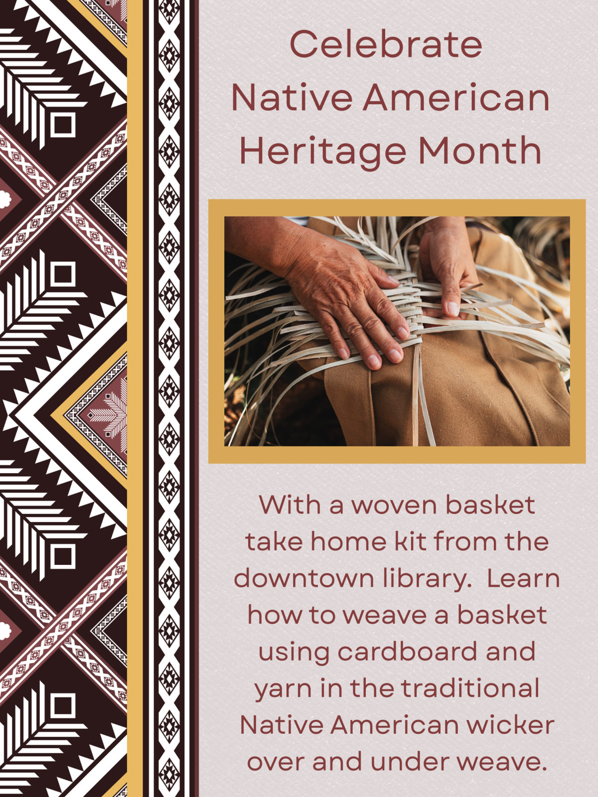 Hands weaving a basket