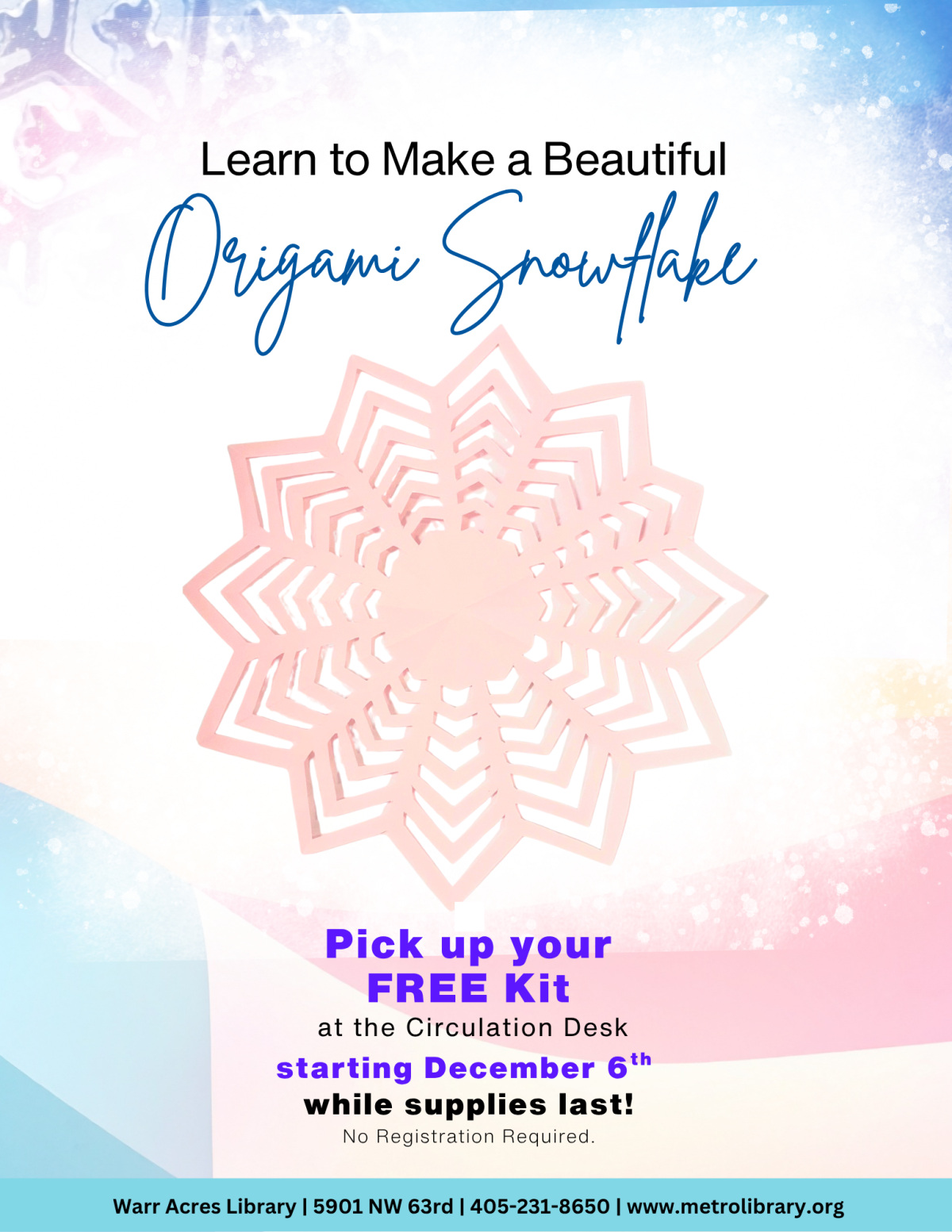 Learn How to Make a Beautiful Origami Snowflake. Pick up your free THK starting December 6th.