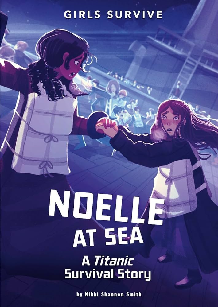 Book cover of girls holding one anothers' hands as a ship is sinking.