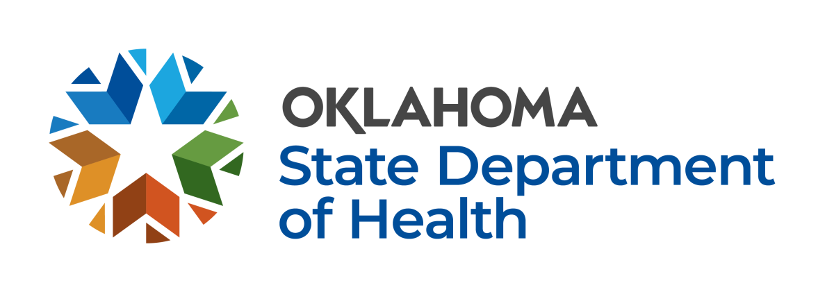  Logo featuring A rainbow wheel with black and blue text Oklahoma State Department of Health.