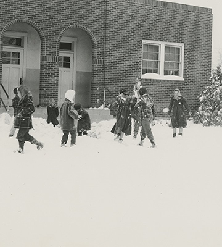 Schoolkids in the Snow