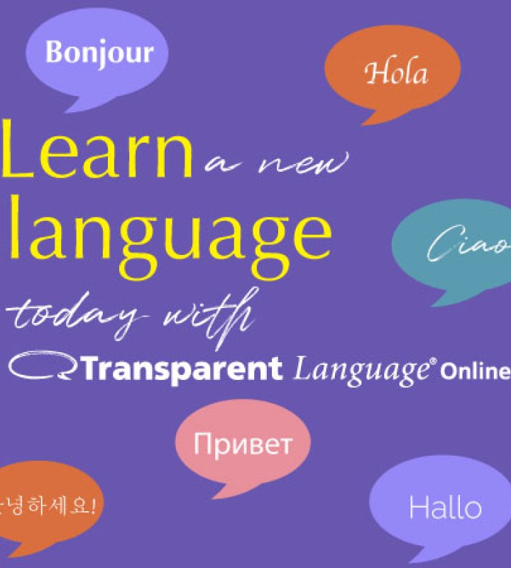 Learn a new language today with Transparent Language online. Colorful speech bubbles that say hello in various languages.